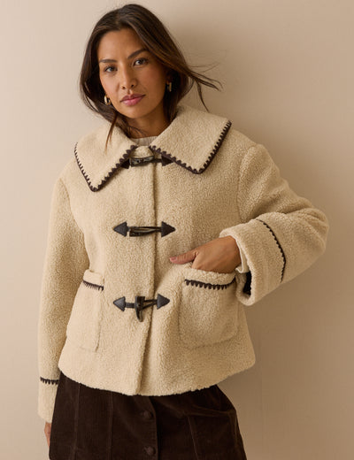 Cream Oversized Collar Borg Jacket