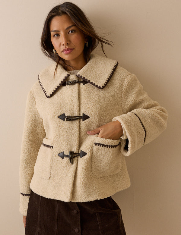 Cream Oversized Collar Borg Jacket