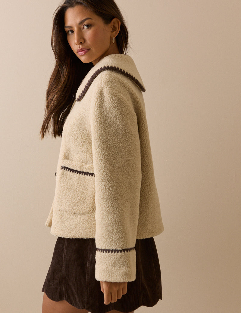 Cream Oversized Collar Borg Jacket