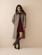 Blue and Red Heritage Check Faux Fur Collar Coat
