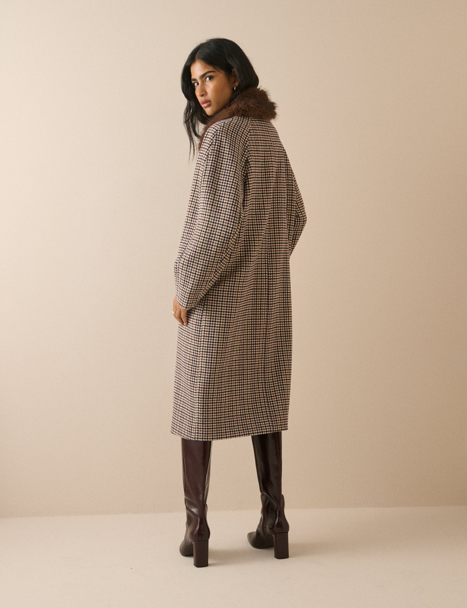 Blue and Red Heritage Faux Fur Collar Coat