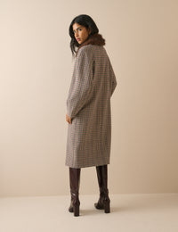 Blue and Red Heritage Faux Fur Collar Coat