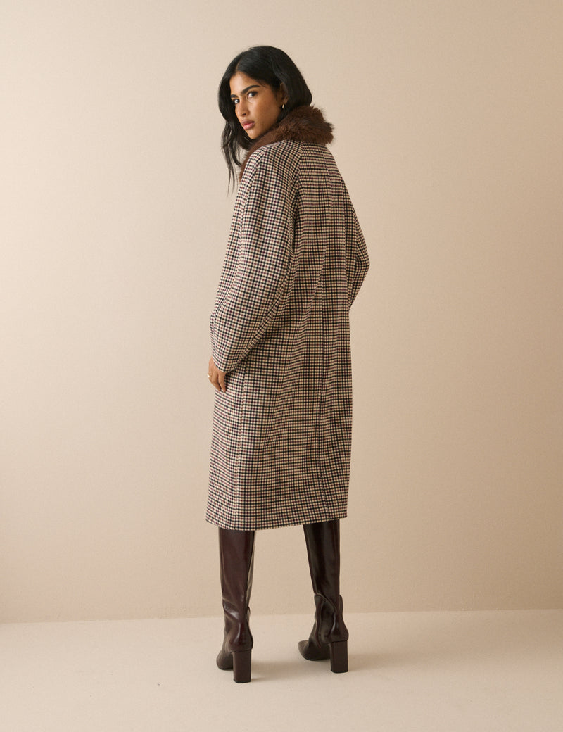 Blue and Red Heritage Faux Fur Collar Coat