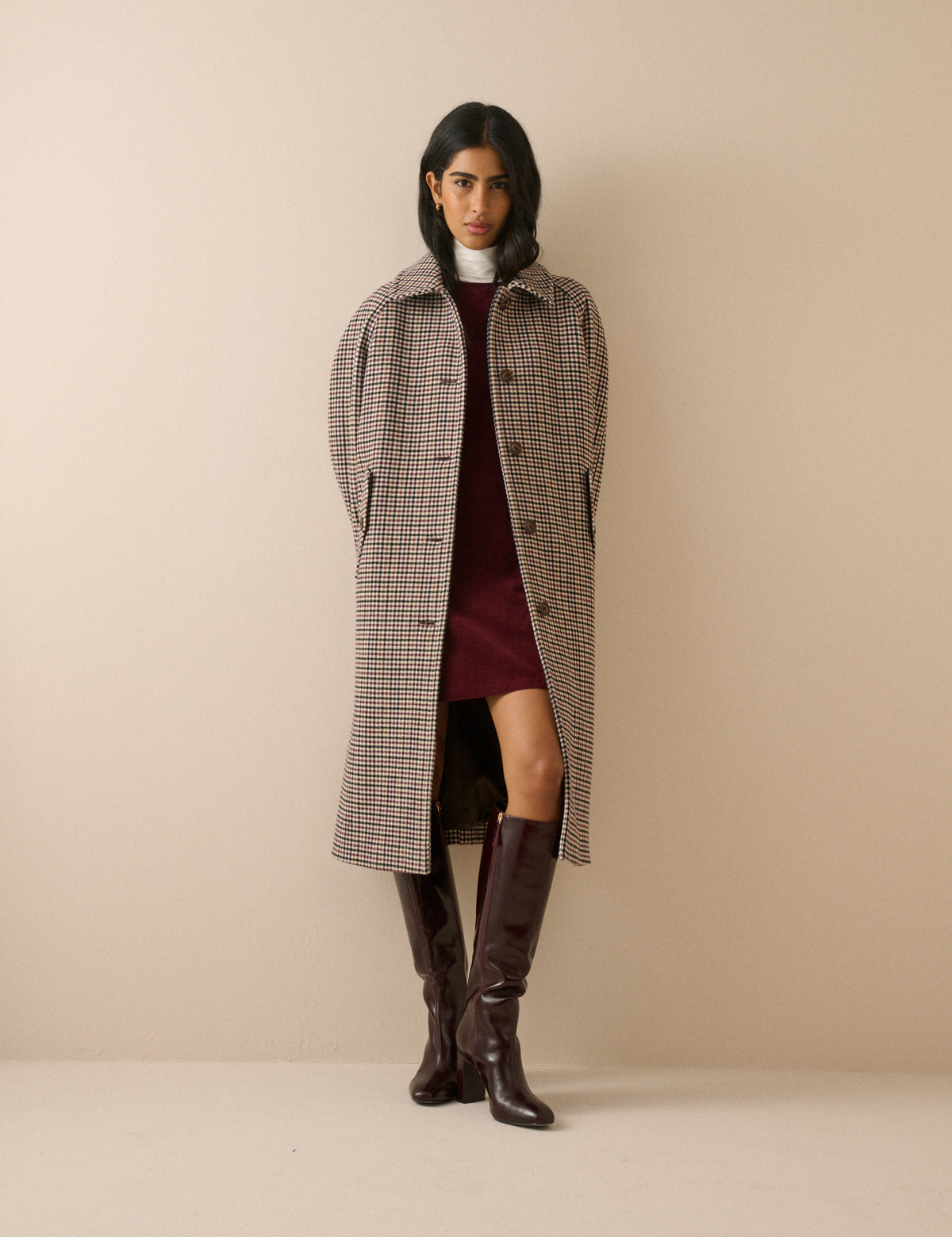 Blue and Red Heritage Faux Fur Collar Coat