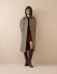 Blue and Red Heritage Faux Fur Collar Coat