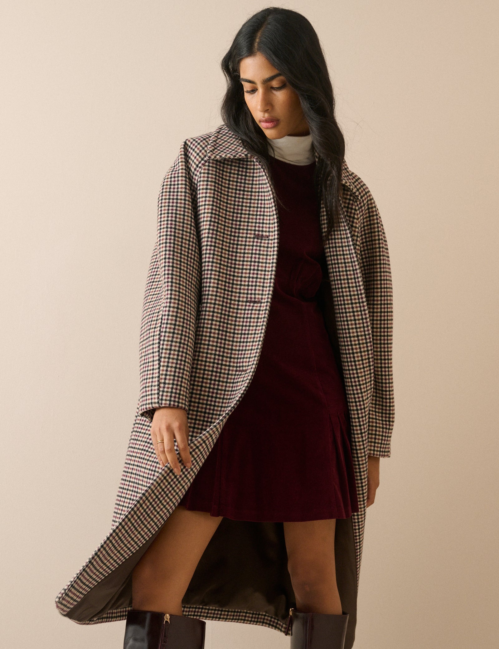 Blue and Red Heritage Faux Fur Collar Coat