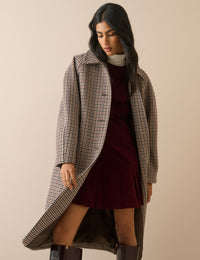 Blue and Red Heritage Faux Fur Collar Coat