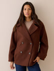 Brown wool-blend peacoat with oversized collar