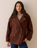 Brown wool-blend peacoat with oversized collar