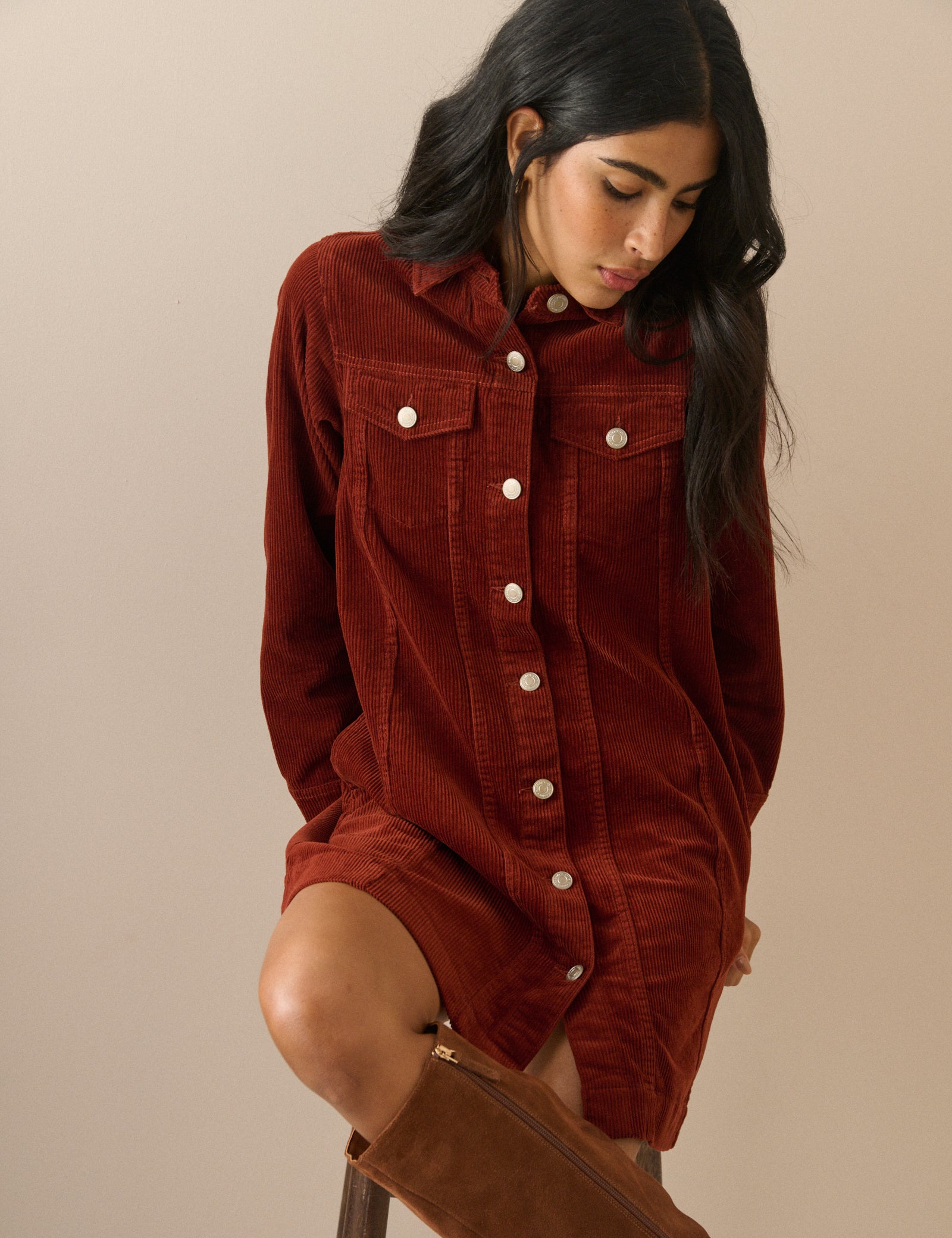 Rust Orange Cord Sheena Shirt Dress