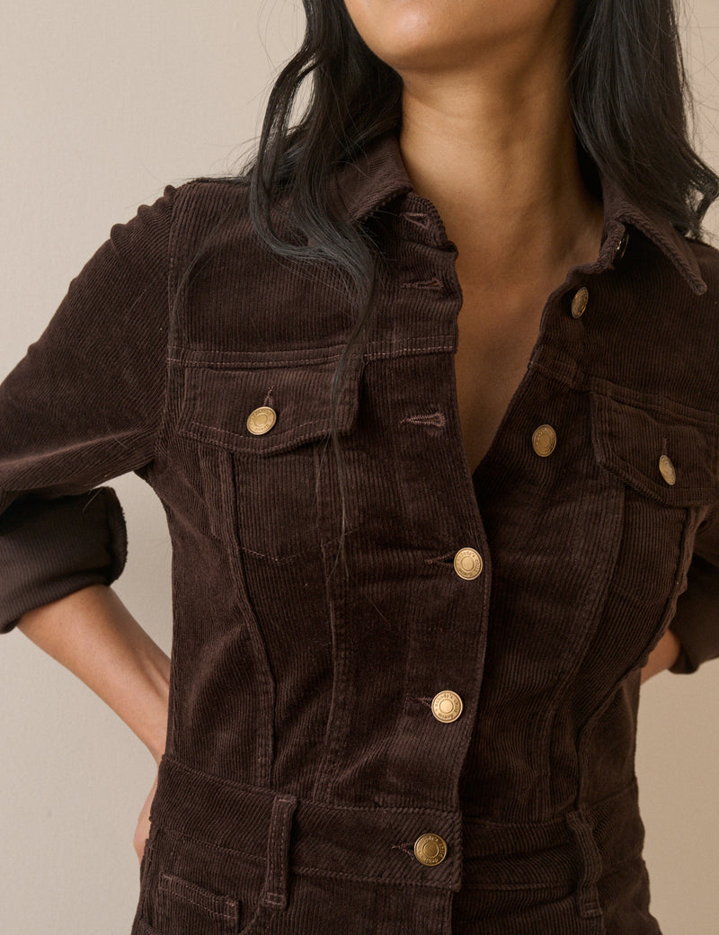 Brown Cord Flare Jack Jumpsuit