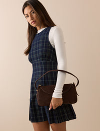 Blue Tartan Cord Pleated Elma Mini Dress