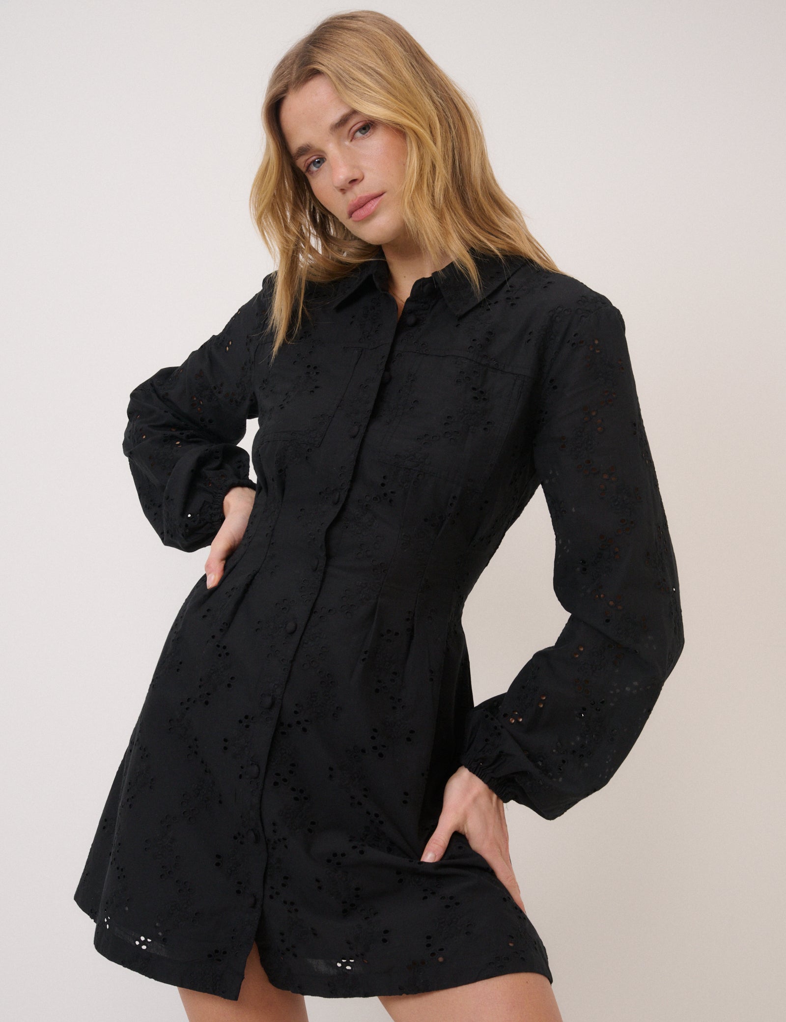 Black Broderie Anglaise Montego Mini Shirt Dress