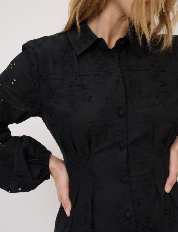 Black Broderie Anglaise Montego Mini Shirt Dress