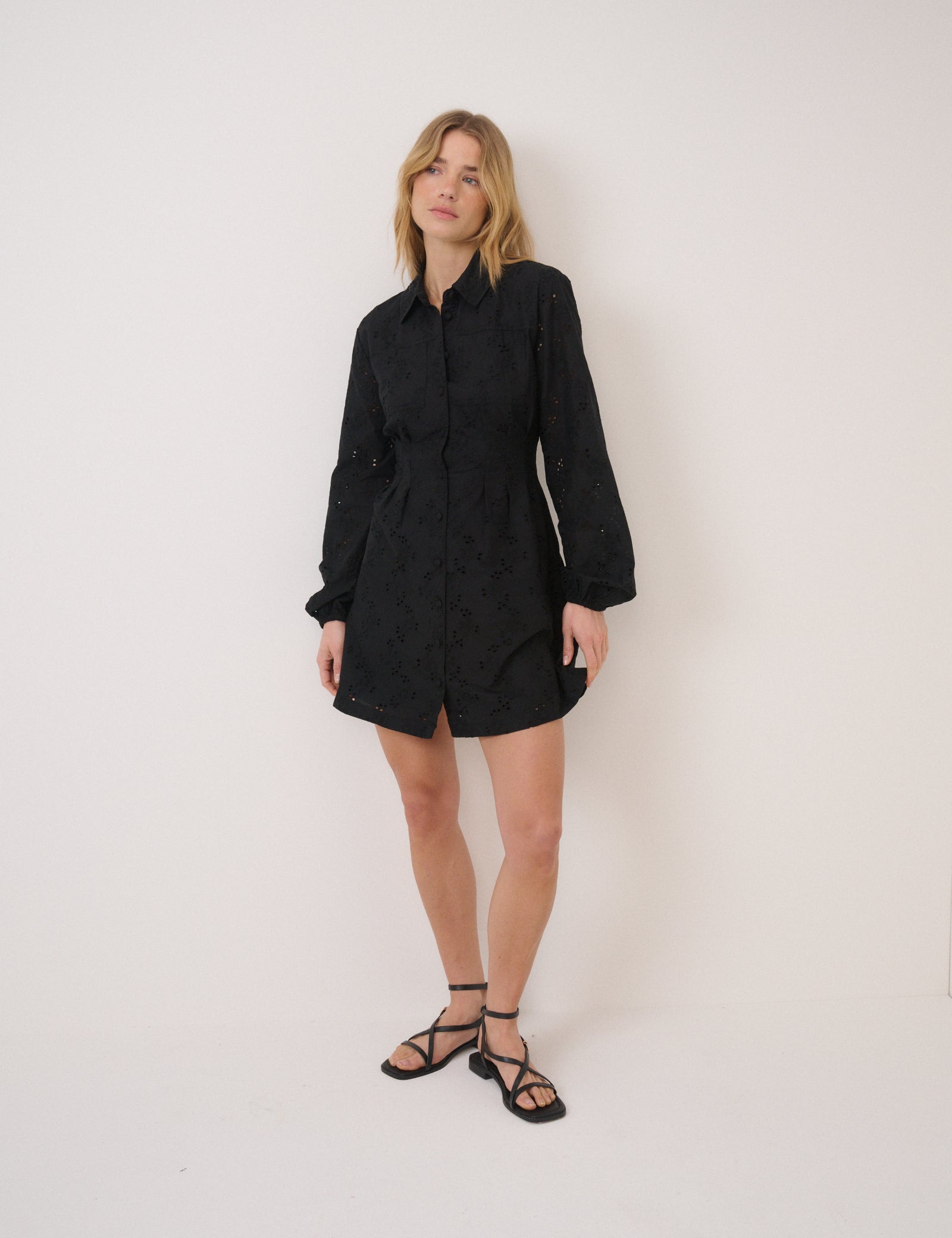 Black Broderie Anglaise Montego Mini Shirt Dress
