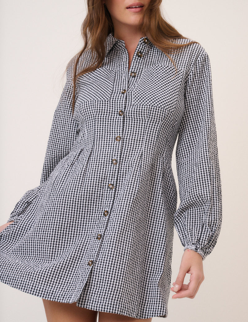 Black Gingham Montego Mini Dress