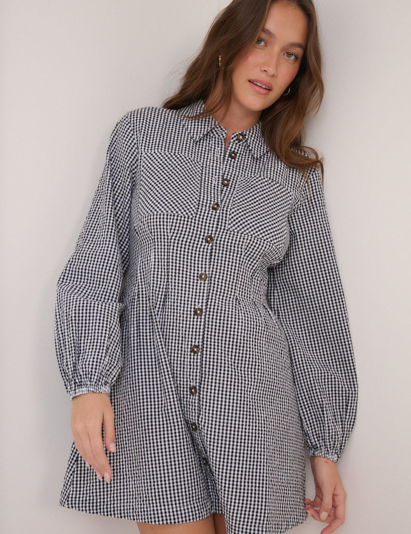 Black Gingham Montego Mini Dress