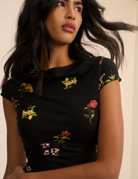 Black Floral Jersey Laurella Midi Dress