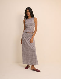 Black and Blue Check Shirred Ronda Skirt
