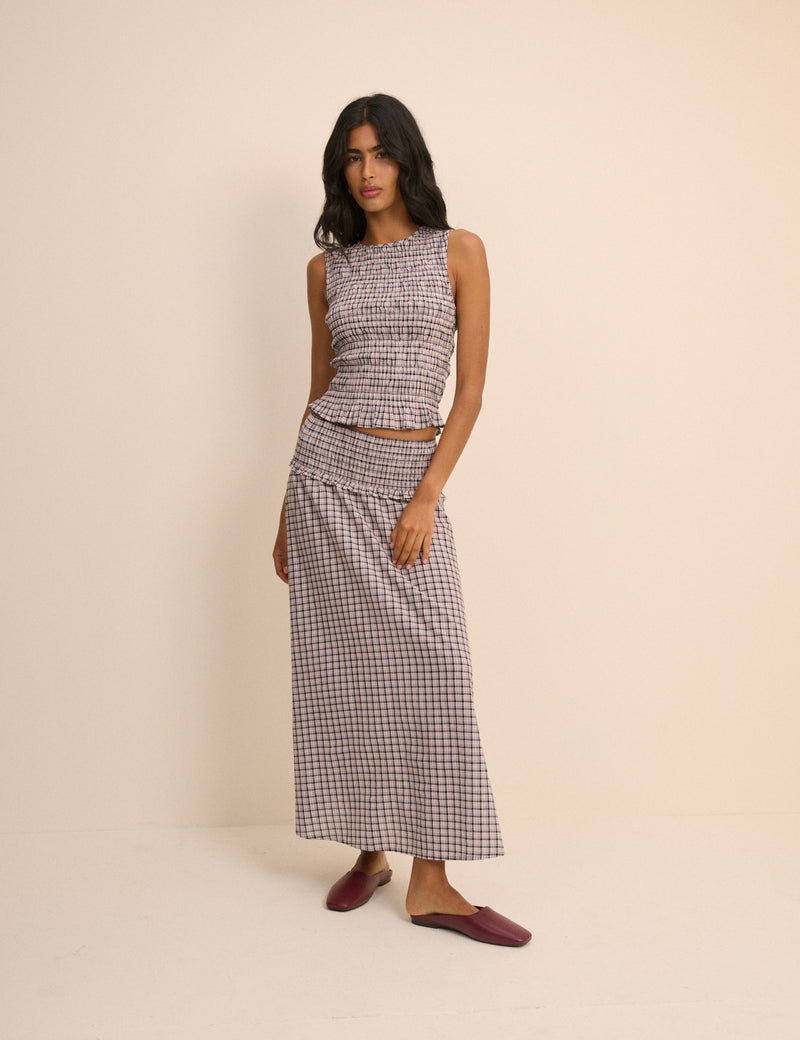 Black and Blue Check Shirred Ronda Skirt