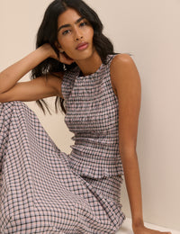 Black and Blue Check Shirred Sallie Top
