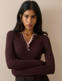 Chocolate Brown Double Layered Henley Top