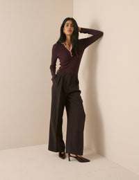 Chocolate Brown Double Layered Henley Top