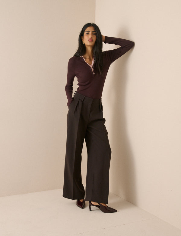 Chocolate Brown Double Layered Henley Top