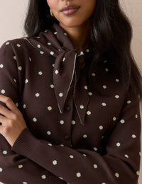 Polka Dot Jacquard Cardigan With Neck Tie