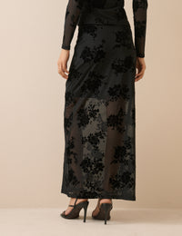 Black Floral Mesh Maxi Skirt