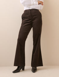 Dark Brown Cord Flared Trousers