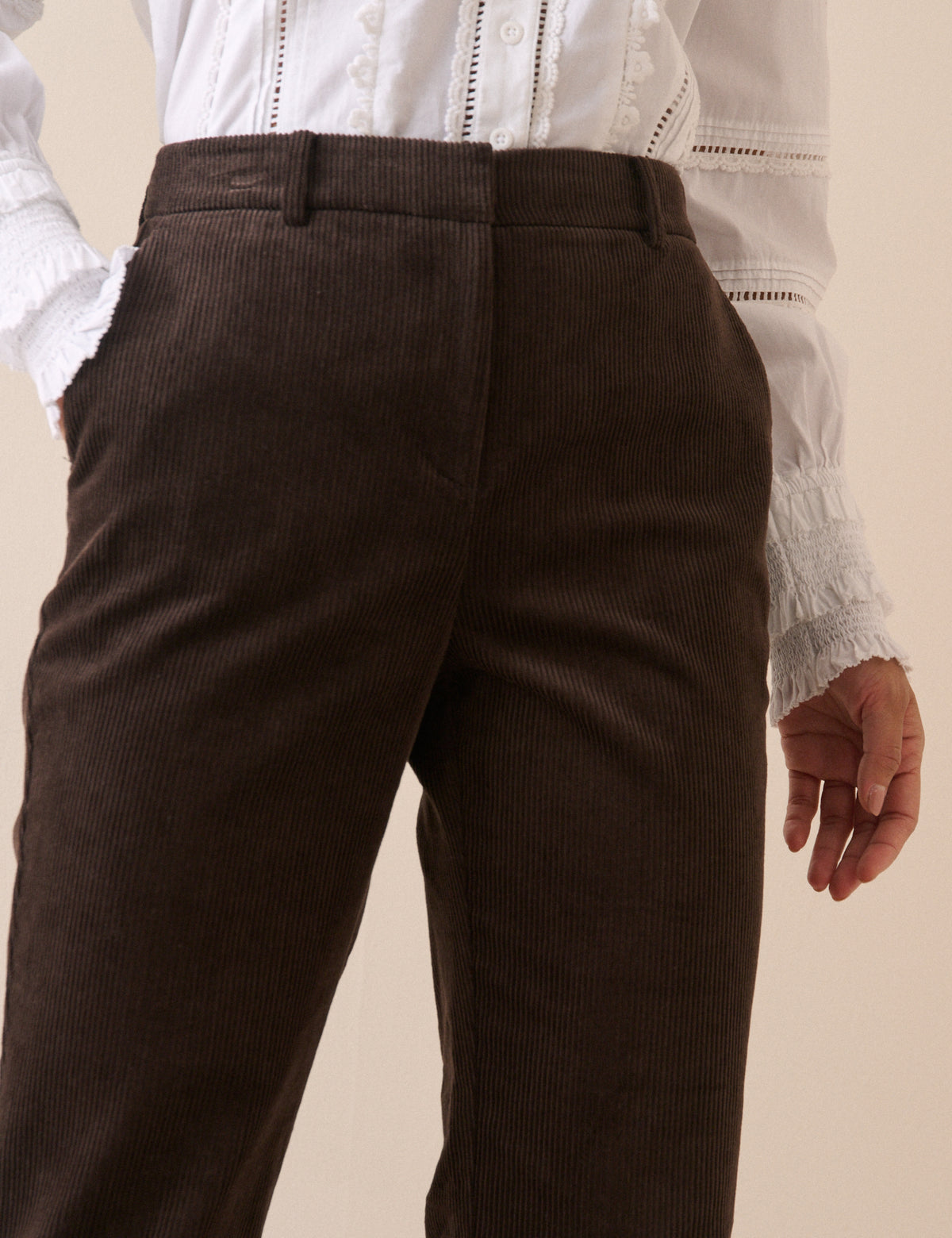 Dark Brown Cord Flared Trousers