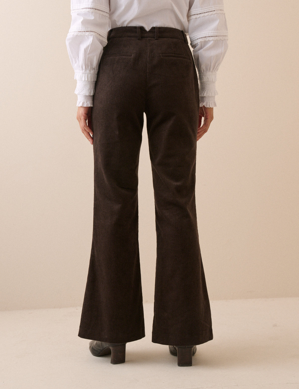 Dark Brown Cord Flared Trousers