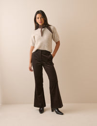 Dark Brown Cord Flared Trousers