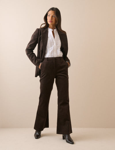 Dark Brown Cord Flared Trousers