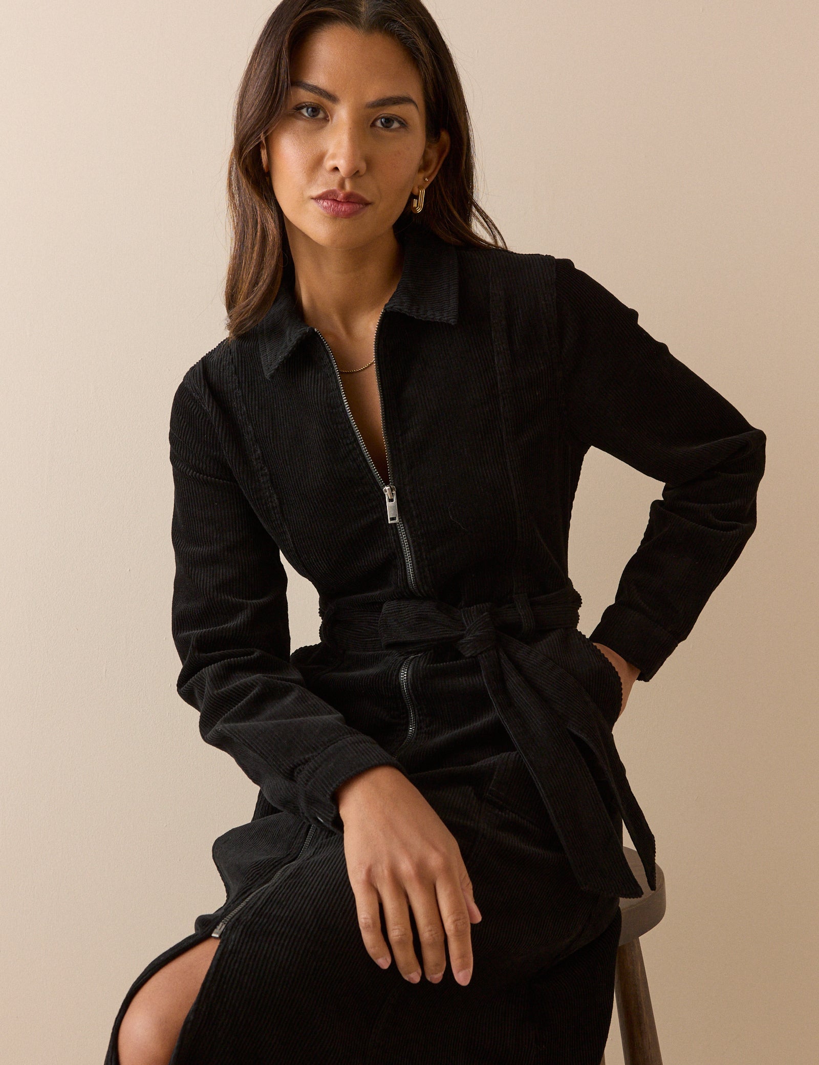 Black Cord Kai Shirt Dress