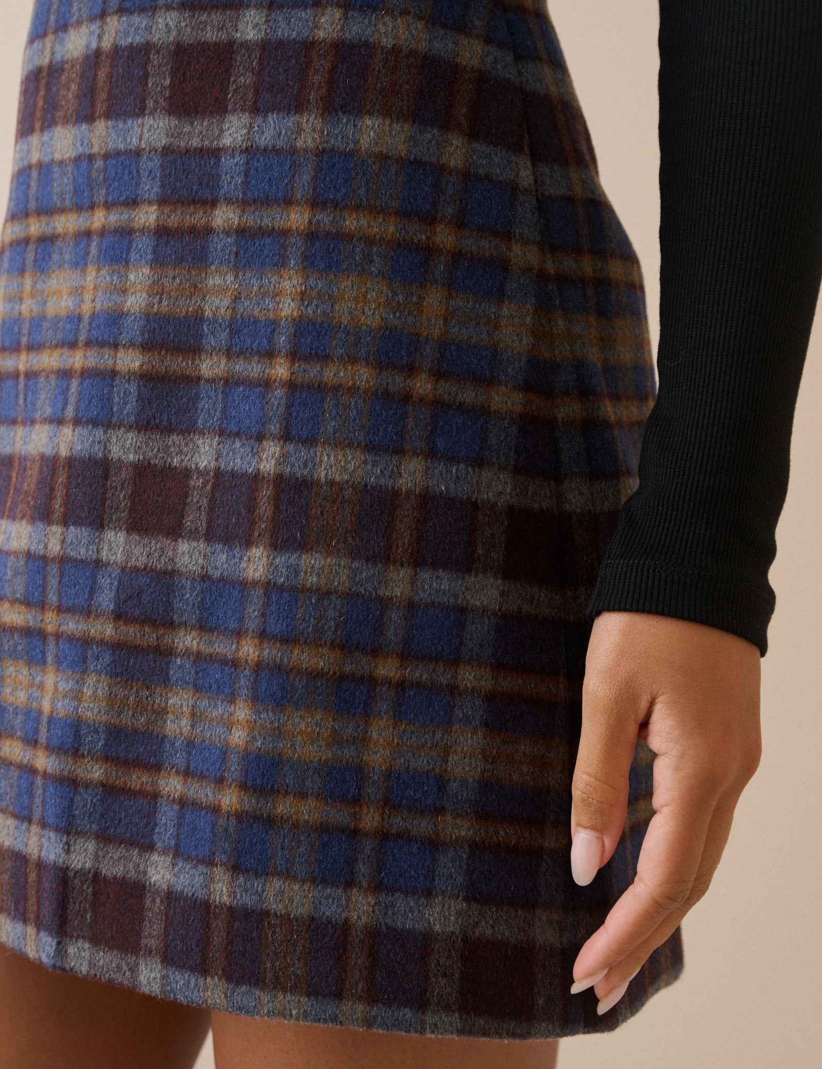 Blue and Grey Tartan Wool-Blend Mini Skirt