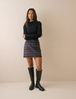 Blue and Grey Tartan Wool-Blend Mini Skirt