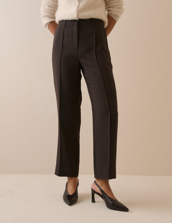 Brown Crepe Cigarette Trousers