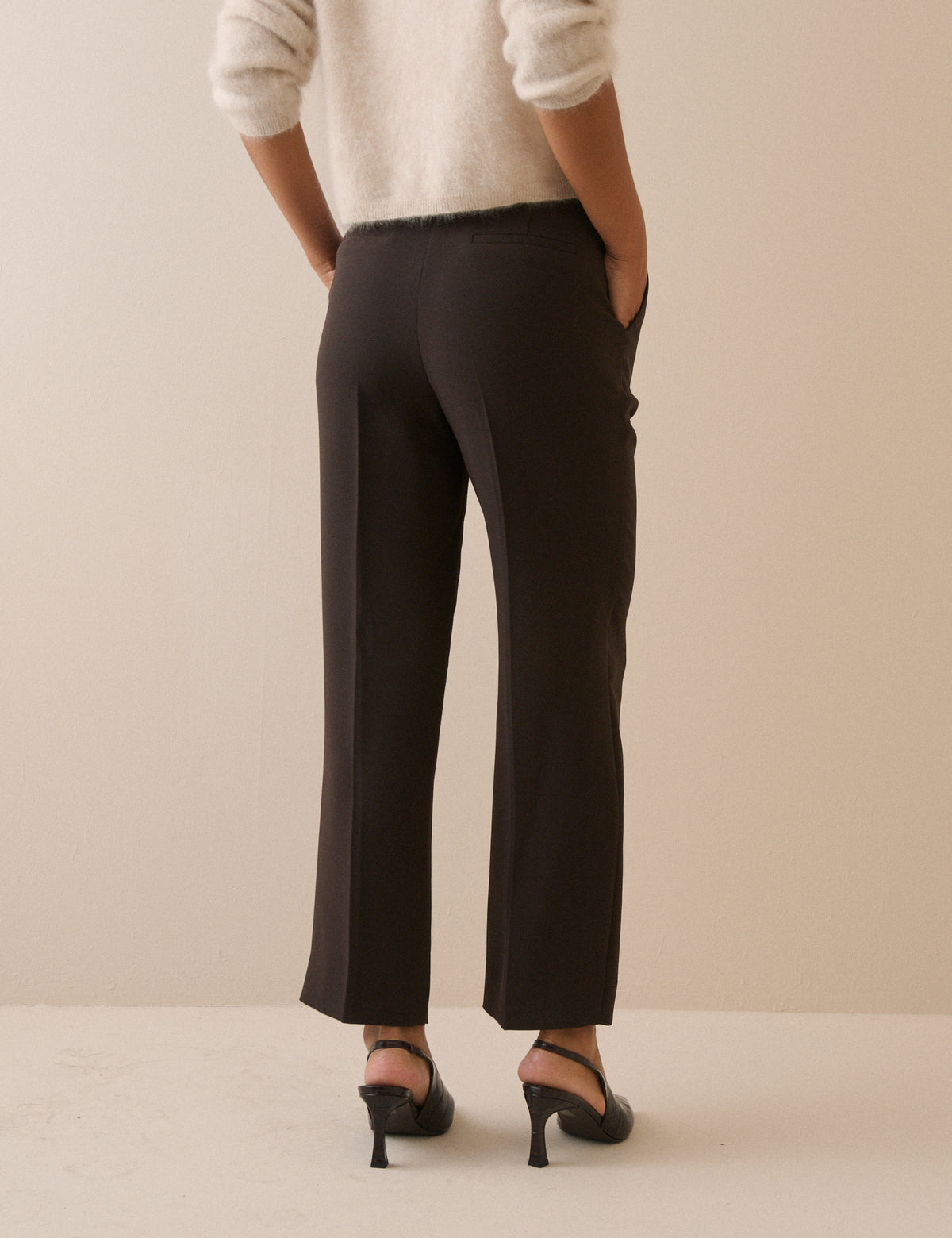Brown Crepe Cigarette Trousers