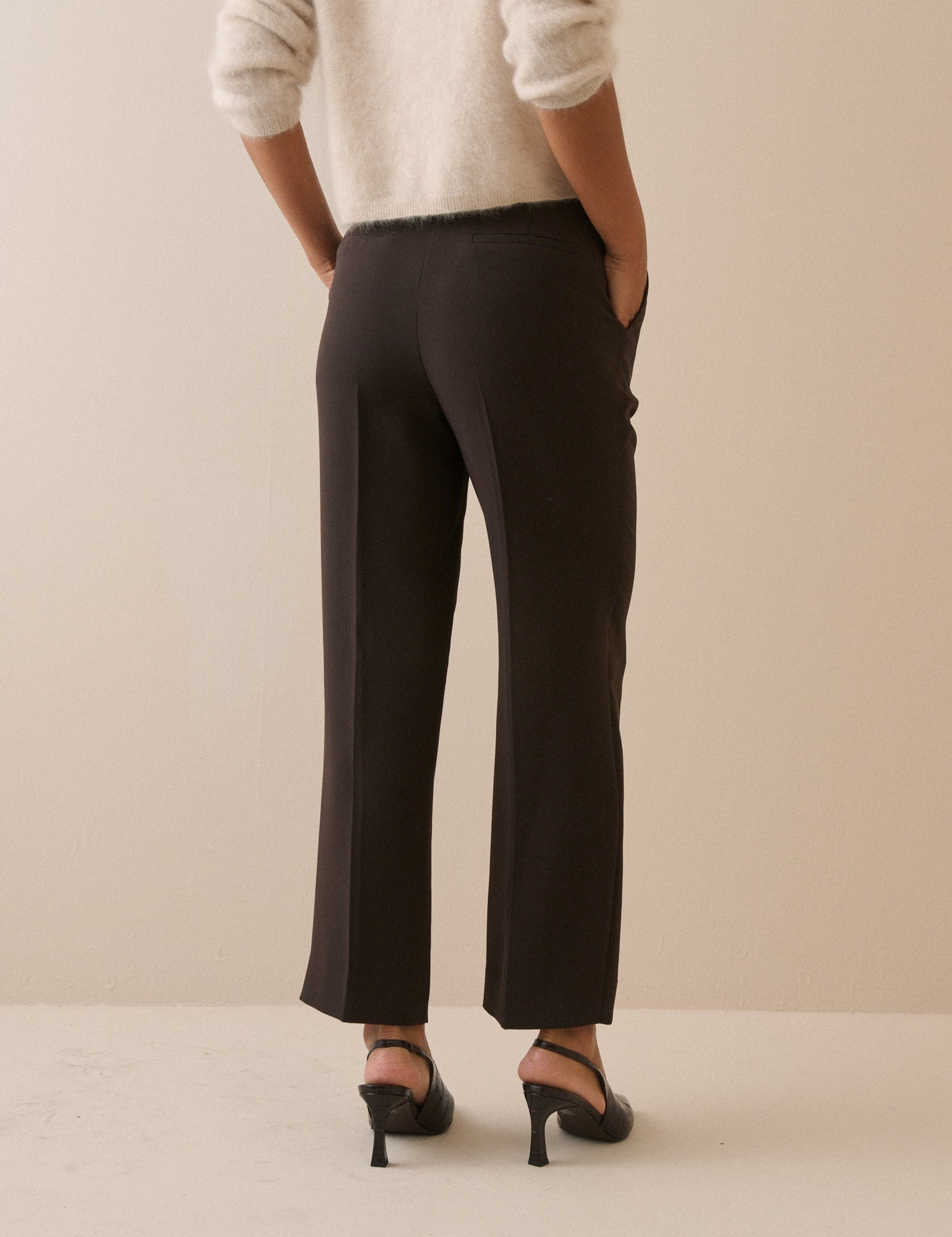 Brown Crepe Cigarette Trousers