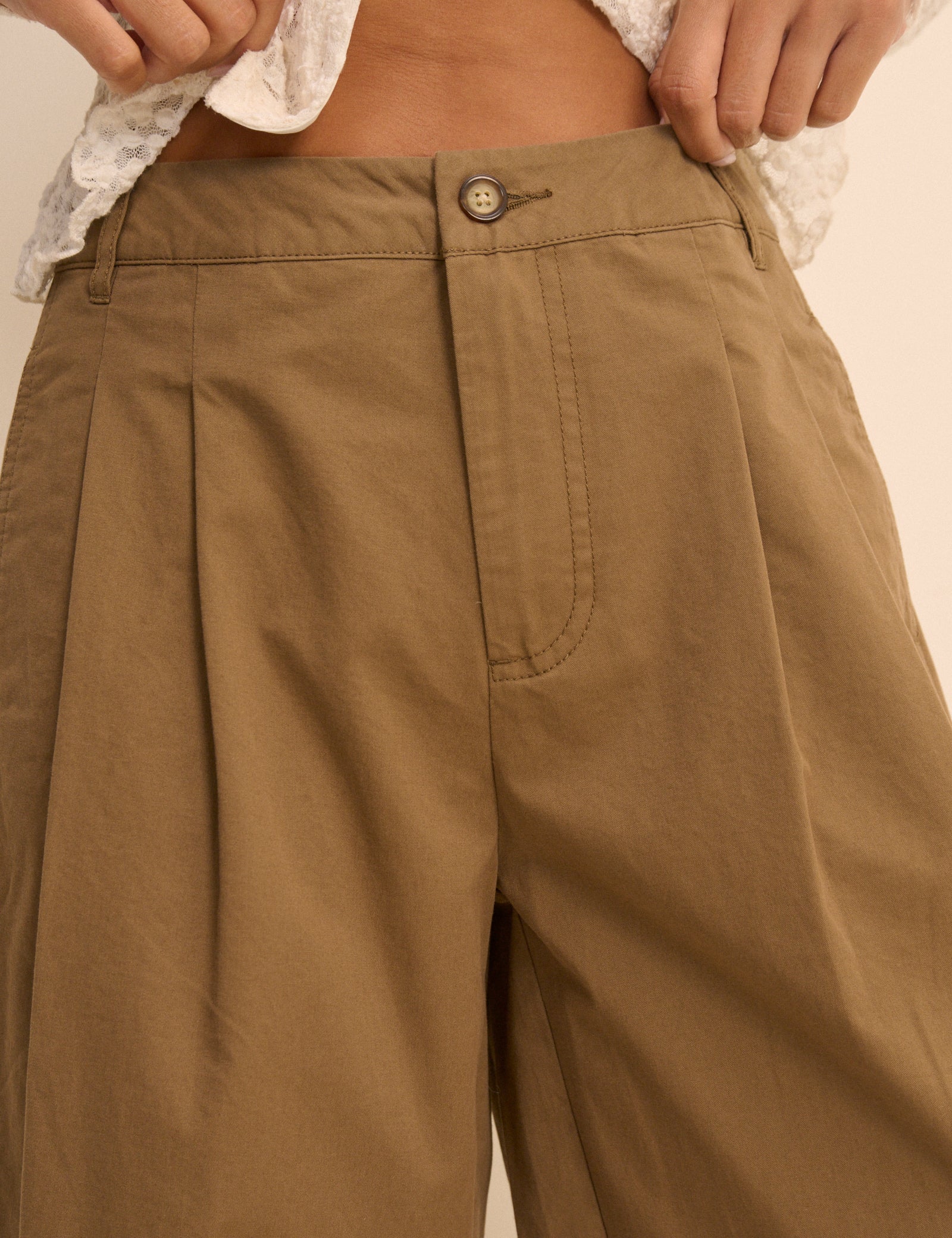 Camel Pleated Wide Leg Trousers