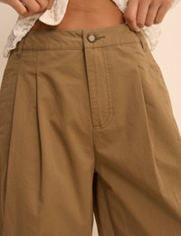 Camel Pleated Wide Leg Trousers