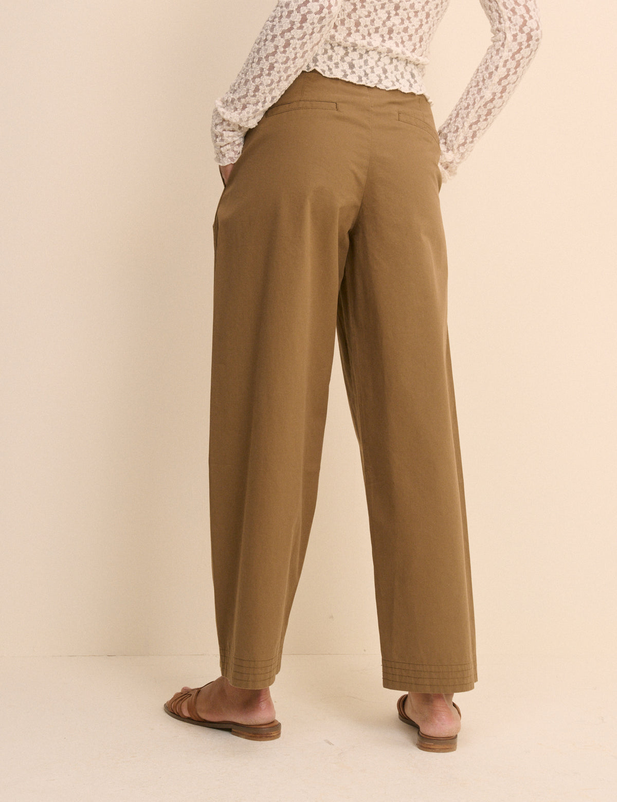 Camel Pleated Wide Leg Trousers