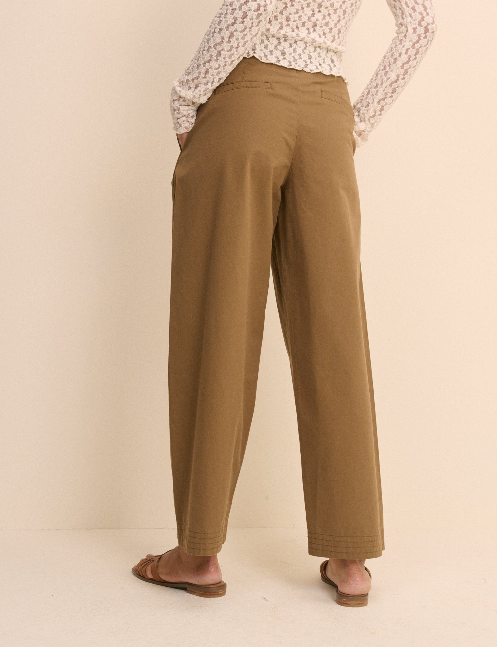 Camel Pleated Wide Leg Trousers
