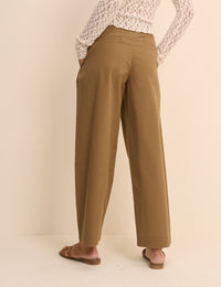 Camel Pleated Wide Leg Trousers