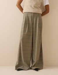 Grey Check High Waisted Wide Leg Trousers