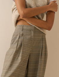 Grey Check High Waisted Wide Leg Trousers