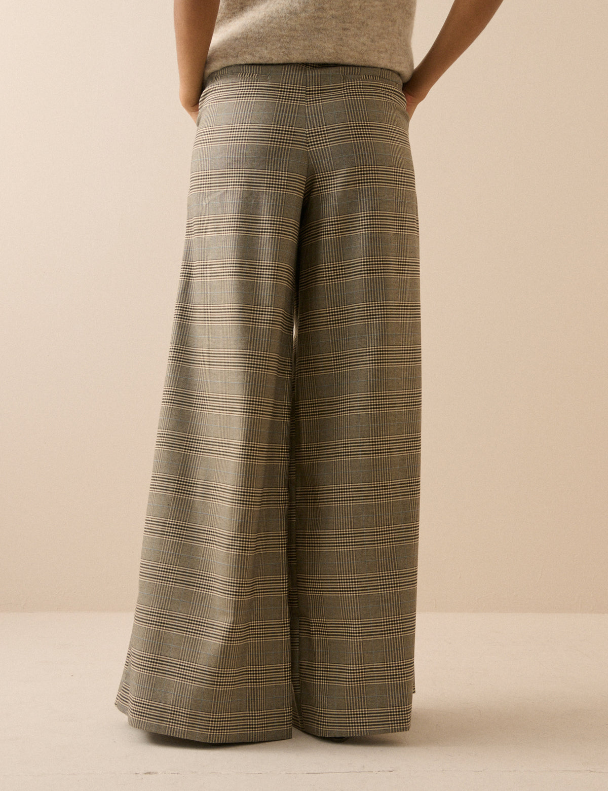Grey Check High Waisted Wide Leg Trousers