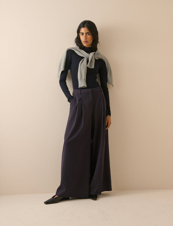 Navy Super Wide Leg Trousers